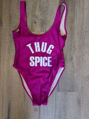 Private Label Magenta Swim Bodysuit with White 'THUG SPICE' Graphic